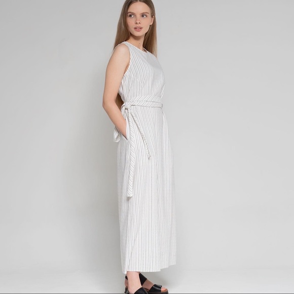 White striped cotton midi dress - Picture 3 of 11